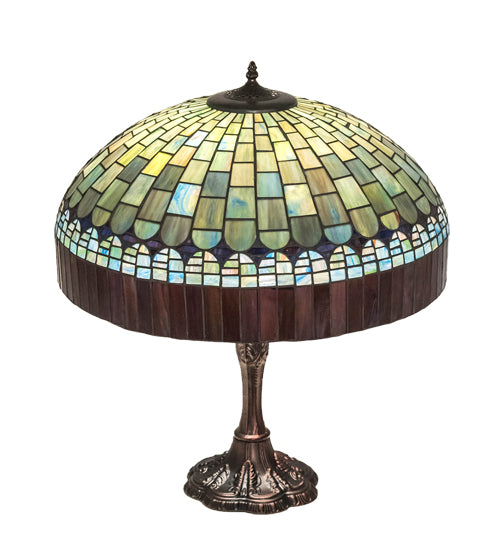 Meyda Lighting Tiffany Candice 26" 3-Light Mahogany Bronze Table Lamp With Multi-Colored Shade Glass
