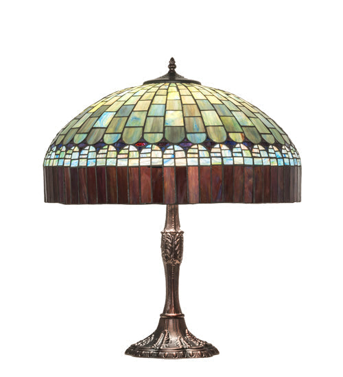 Meyda Lighting Tiffany Candice 26" 3-Light Mahogany Bronze Table Lamp With Multi-Colored Shade Glass