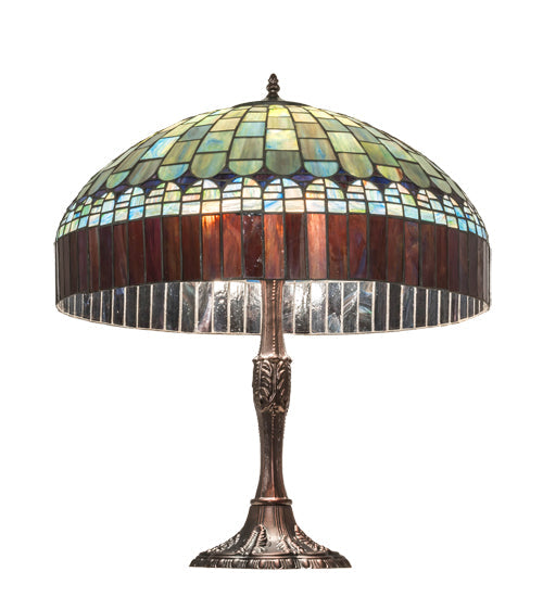 Meyda Lighting Tiffany Candice 26" 3-Light Mahogany Bronze Table Lamp With Multi-Colored Shade Glass