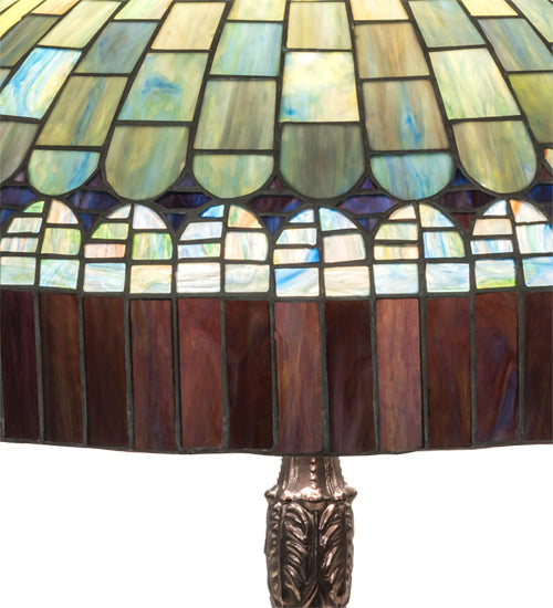 Meyda Lighting Tiffany Candice 26" 3-Light Mahogany Bronze Table Lamp With Multi-Colored Shade Glass