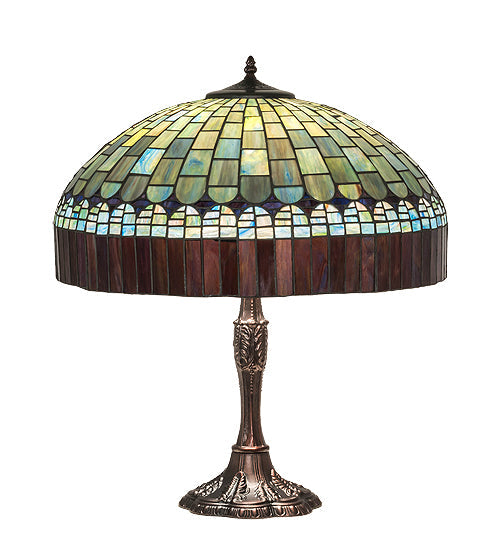 Meyda Lighting Tiffany Candice 26" 3-Light Mahogany Bronze Table Lamp With Multi-Colored Shade Glass