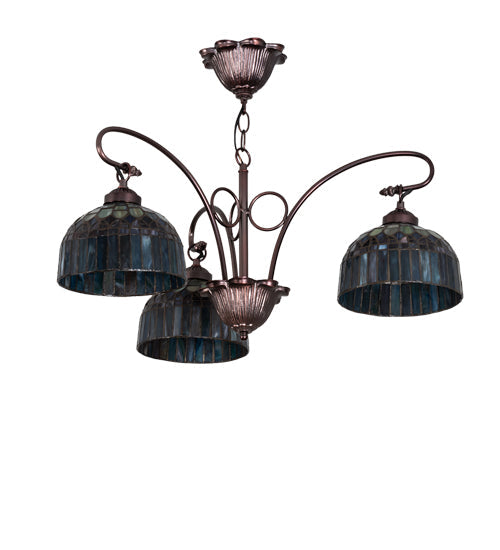 Meyda Lighting Tiffany Candice 28" 3-Light Mahogany Bronze Chandelier With Multi-Colored Shade Glass