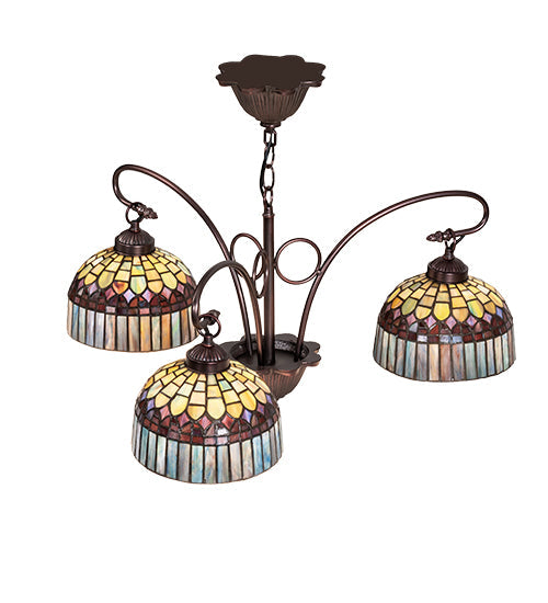Meyda Lighting Tiffany Candice 28" 3-Light Mahogany Bronze Chandelier With Multi-Colored Shade Glass