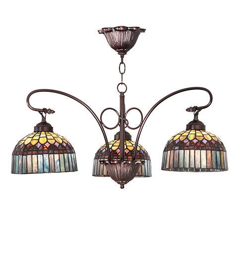 Meyda Lighting Tiffany Candice 28" 3-Light Mahogany Bronze Chandelier With Multi-Colored Shade Glass