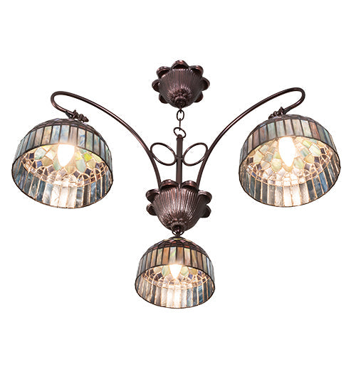 Meyda Lighting Tiffany Candice 28" 3-Light Mahogany Bronze Chandelier With Multi-Colored Shade Glass