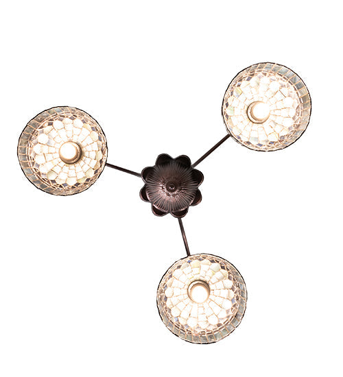 Meyda Lighting Tiffany Candice 28" 3-Light Mahogany Bronze Chandelier With Multi-Colored Shade Glass