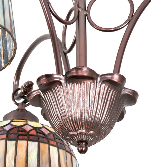 Meyda Lighting Tiffany Candice 28" 3-Light Mahogany Bronze Chandelier With Multi-Colored Shade Glass