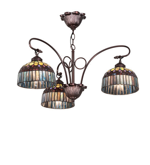 Meyda Lighting Tiffany Candice 28" 3-Light Mahogany Bronze Chandelier With Multi-Colored Shade Glass