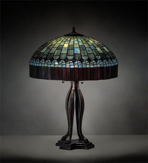 Meyda Lighting Tiffany Candice 30" 3-Light Mahogany Bronze Table Lamp With Green & Ruby Shade Glass