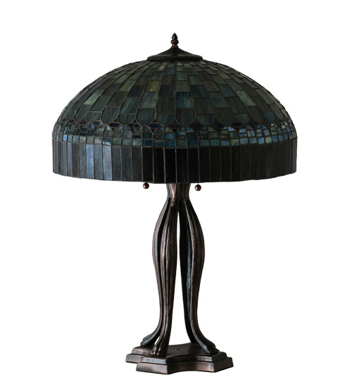 Meyda Lighting Tiffany Candice 30" 3-Light Mahogany Bronze Table Lamp With Green & Ruby Shade Glass