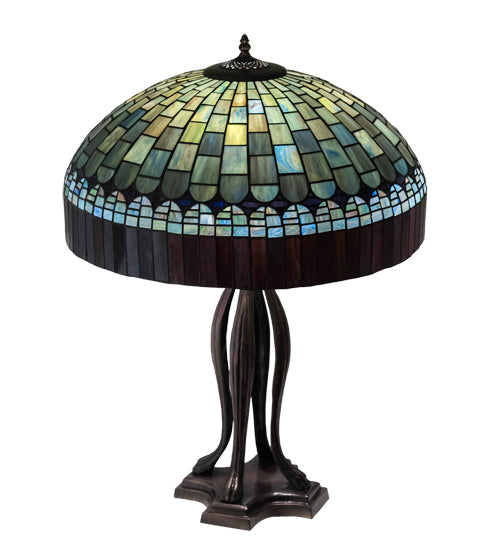 Meyda Lighting Tiffany Candice 30" 3-Light Mahogany Bronze Table Lamp With Green & Ruby Shade Glass