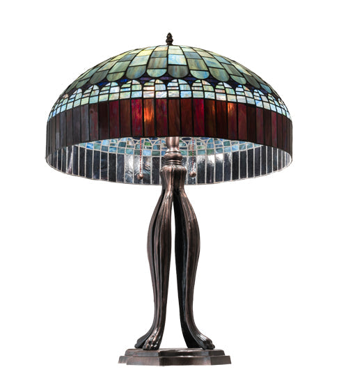 Meyda Lighting Tiffany Candice 30" 3-Light Mahogany Bronze Table Lamp With Green & Ruby Shade Glass