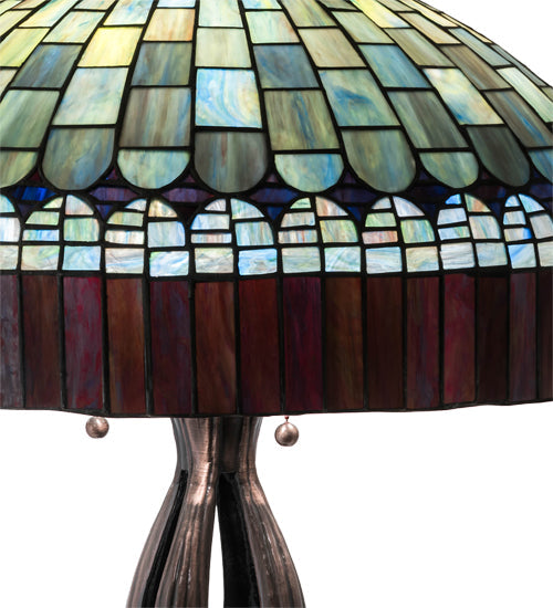 Meyda Lighting Tiffany Candice 30" 3-Light Mahogany Bronze Table Lamp With Green & Ruby Shade Glass