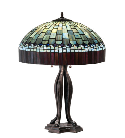 Meyda Lighting Tiffany Candice 30" 3-Light Mahogany Bronze Table Lamp With Green & Ruby Shade Glass