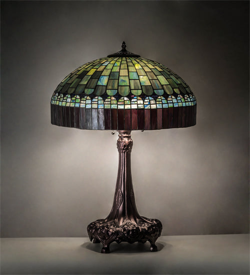 Meyda Lighting Tiffany Candice 31" 3-Light Mahogany Bronze Table Lamp With Green & Violet Shade Glass