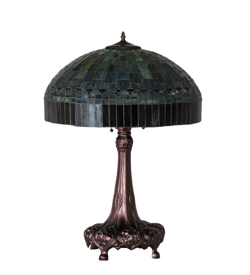 Meyda Lighting Tiffany Candice 31" 3-Light Mahogany Bronze Table Lamp With Green & Violet Shade Glass