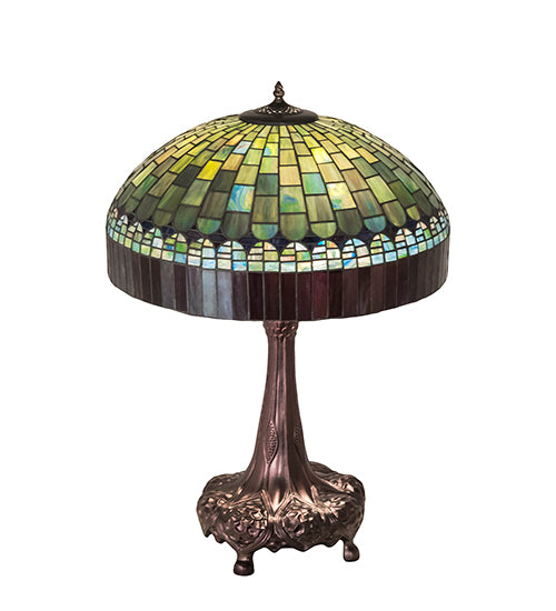 Meyda Lighting Tiffany Candice 31" 3-Light Mahogany Bronze Table Lamp With Green & Violet Shade Glass