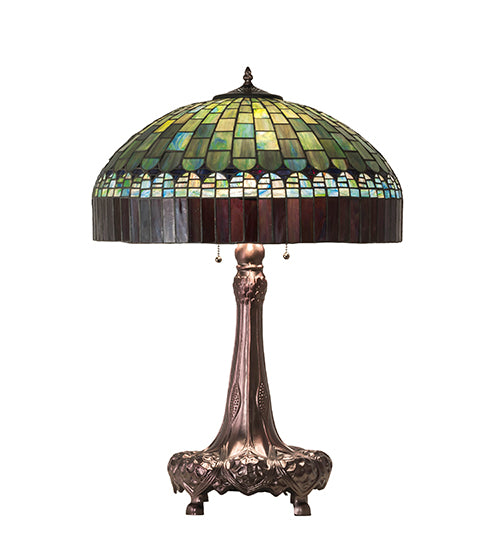 Meyda Lighting Tiffany Candice 31" 3-Light Mahogany Bronze Table Lamp With Green & Violet Shade Glass