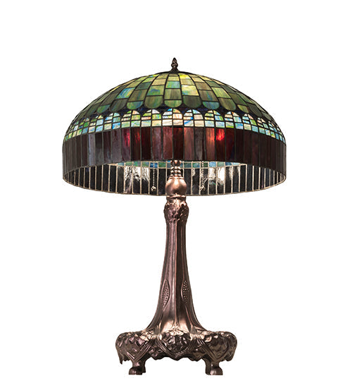 Meyda Lighting Tiffany Candice 31" 3-Light Mahogany Bronze Table Lamp With Green & Violet Shade Glass