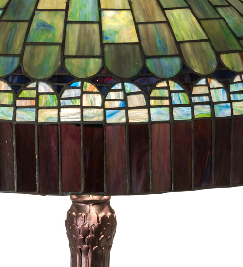 Meyda Lighting Tiffany Candice 31" 3-Light Mahogany Bronze Table Lamp With Green & Violet Shade Glass
