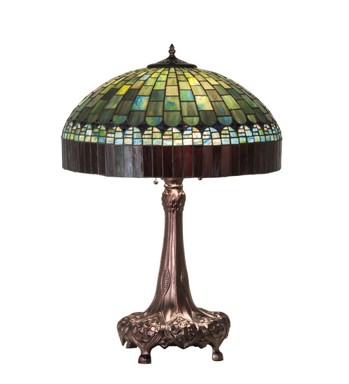 Meyda Lighting Tiffany Candice 31" 3-Light Mahogany Bronze Table Lamp With Green & Violet Shade Glass