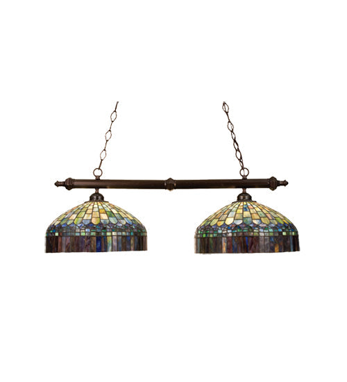 Meyda Lighting Tiffany Candice 39" 2-Light Mahogany Bronze Island Pendant Light With Multi-Colored Shade Glass