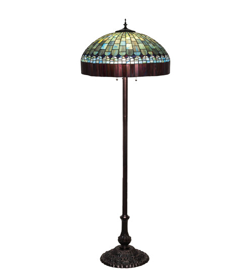 Meyda Lighting Tiffany Candice 62" 3-Light Mahogany Bronze Floor Lamp With Brown & Green Shade Glass