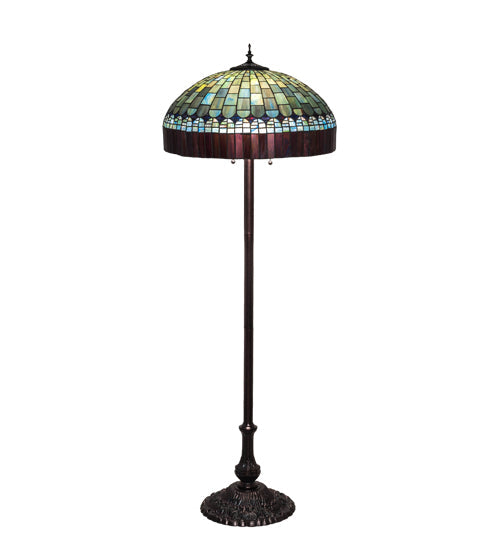 Meyda Lighting Tiffany Candice 62" 3-Light Mahogany Bronze Floor Lamp With Brown & Green Shade Glass