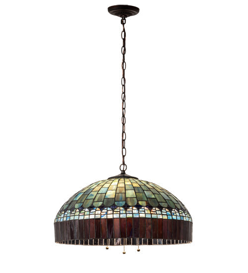 Meyda Lighting Tiffany Candice 68656 22" 3-Light Mahogany Bronze Pendant Light With Multi-Colored Shade Glass