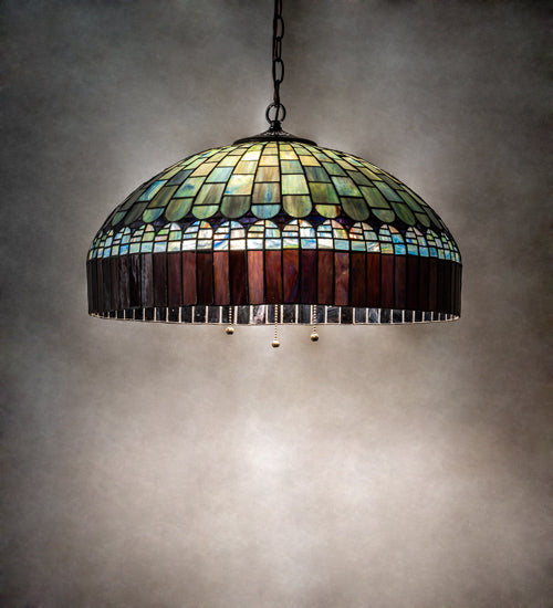 Meyda Lighting Tiffany Candice 68656 22" 3-Light Mahogany Bronze Pendant Light With Multi-Colored Shade Glass