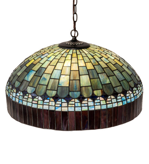 Meyda Lighting Tiffany Candice 68656 22" 3-Light Mahogany Bronze Pendant Light With Multi-Colored Shade Glass