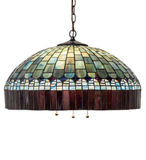 Meyda Lighting Tiffany Candice 68656 22" 3-Light Mahogany Bronze Pendant Light With Multi-Colored Shade Glass