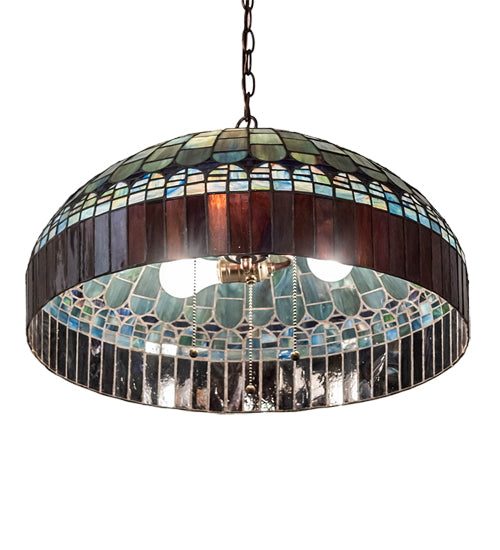 Meyda Lighting Tiffany Candice 68656 22" 3-Light Mahogany Bronze Pendant Light With Multi-Colored Shade Glass
