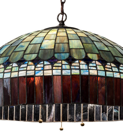 Meyda Lighting Tiffany Candice 68656 22" 3-Light Mahogany Bronze Pendant Light With Multi-Colored Shade Glass