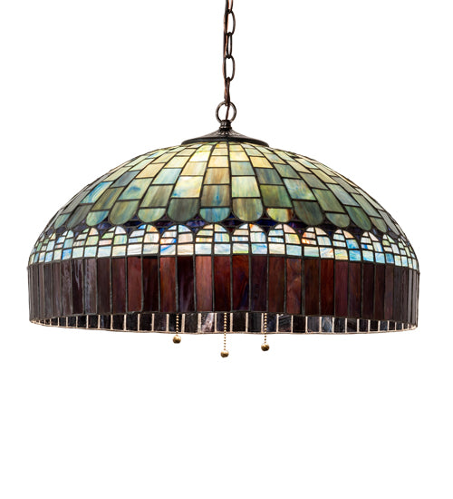 Meyda Lighting Tiffany Candice 68656 22" 3-Light Mahogany Bronze Pendant Light With Multi-Colored Shade Glass