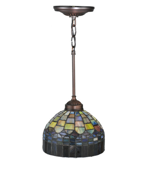 Meyda Lighting Tiffany Candice 8" Mahogany Bronze Mini Pendant Light With Multi-Colored Shade Glass