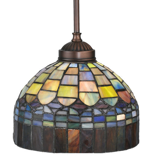 Meyda Lighting Tiffany Candice 8" Mahogany Bronze Mini Pendant Light With Multi-Colored Shade Glass