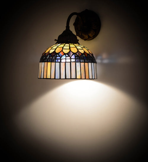 Meyda Lighting Tiffany Candice 8" Mahogany Bronze Wall Sconce With Multi-Colored Shade Glass