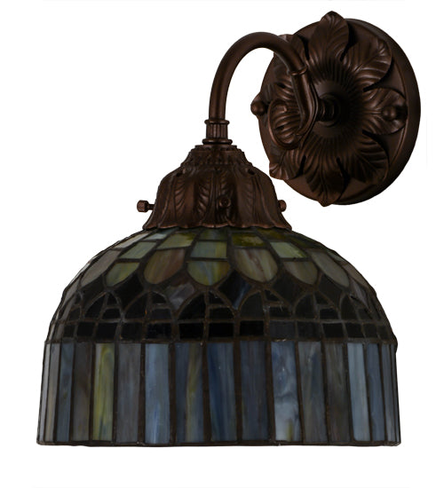Meyda Lighting Tiffany Candice 8" Mahogany Bronze Wall Sconce With Multi-Colored Shade Glass