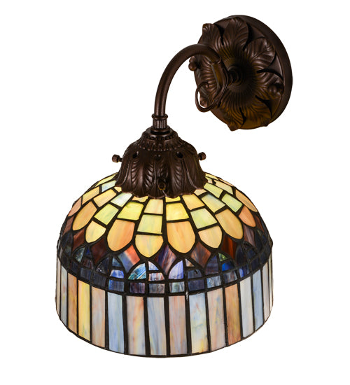 Meyda Lighting Tiffany Candice 8" Mahogany Bronze Wall Sconce With Multi-Colored Shade Glass