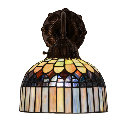 Meyda Lighting Tiffany Candice 8" Mahogany Bronze Wall Sconce With Multi-Colored Shade Glass