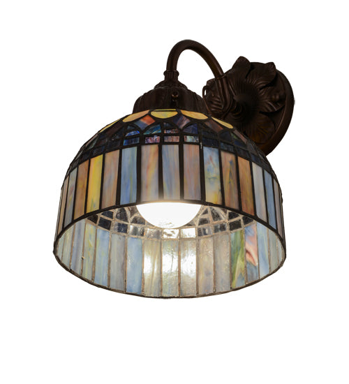 Meyda Lighting Tiffany Candice 8" Mahogany Bronze Wall Sconce With Multi-Colored Shade Glass