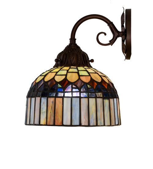 Meyda Lighting Tiffany Candice 8" Mahogany Bronze Wall Sconce With Multi-Colored Shade Glass