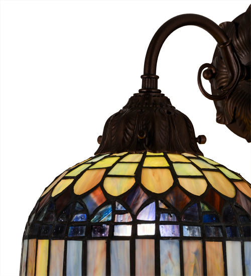 Meyda Lighting Tiffany Candice 8" Mahogany Bronze Wall Sconce With Multi-Colored Shade Glass
