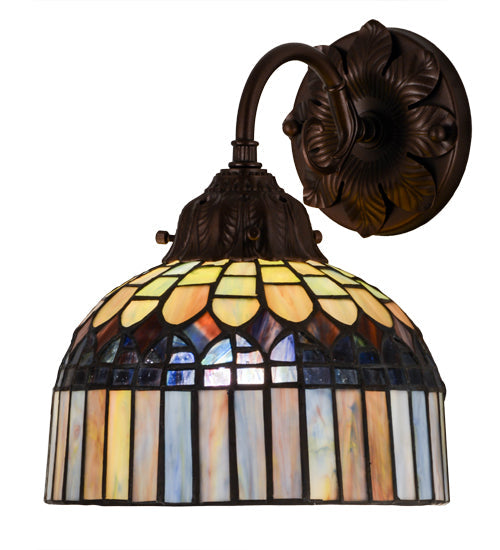 Meyda Lighting Tiffany Candice 8" Mahogany Bronze Wall Sconce With Multi-Colored Shade Glass