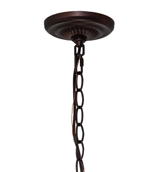 Meyda Lighting Tiffany Cherry Blossom 20" 3-Light Mahogany Bronze Inverted Pendant Light With Multi-Colored Shade Glass