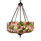 Meyda Lighting Tiffany Cherry Blossom 20" 3-Light Mahogany Bronze Inverted Pendant Light With Multi-Colored Shade Glass