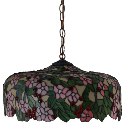 Meyda Lighting Tiffany Cherry Blossom 20" 3-Light Mahogany Bronze Pendant Light With Multi-Colored Shade Glass