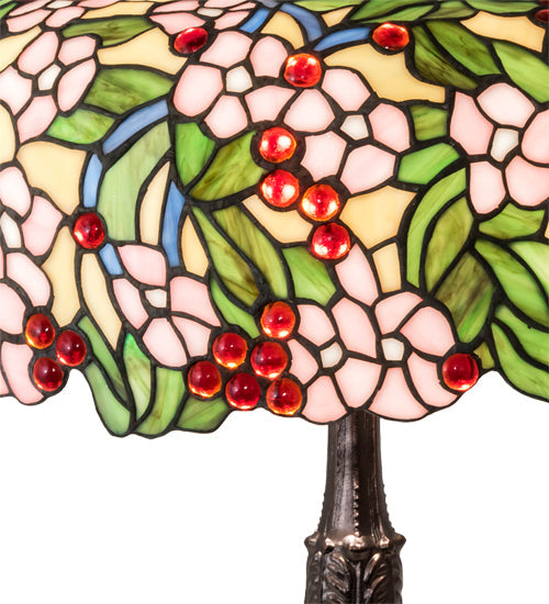 Meyda Lighting Tiffany Cherry Blossom 26" 3-Light Mahogany Bronze Table Lamp With Multi-Colored Shade Glass