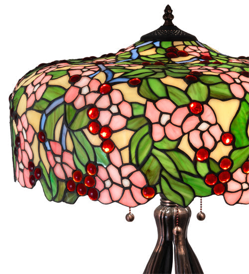 Meyda Lighting Tiffany Cherry Blossom 30" 3-Light Mahogany Bronze Table Lamp With Multi-Colored Shade Glass